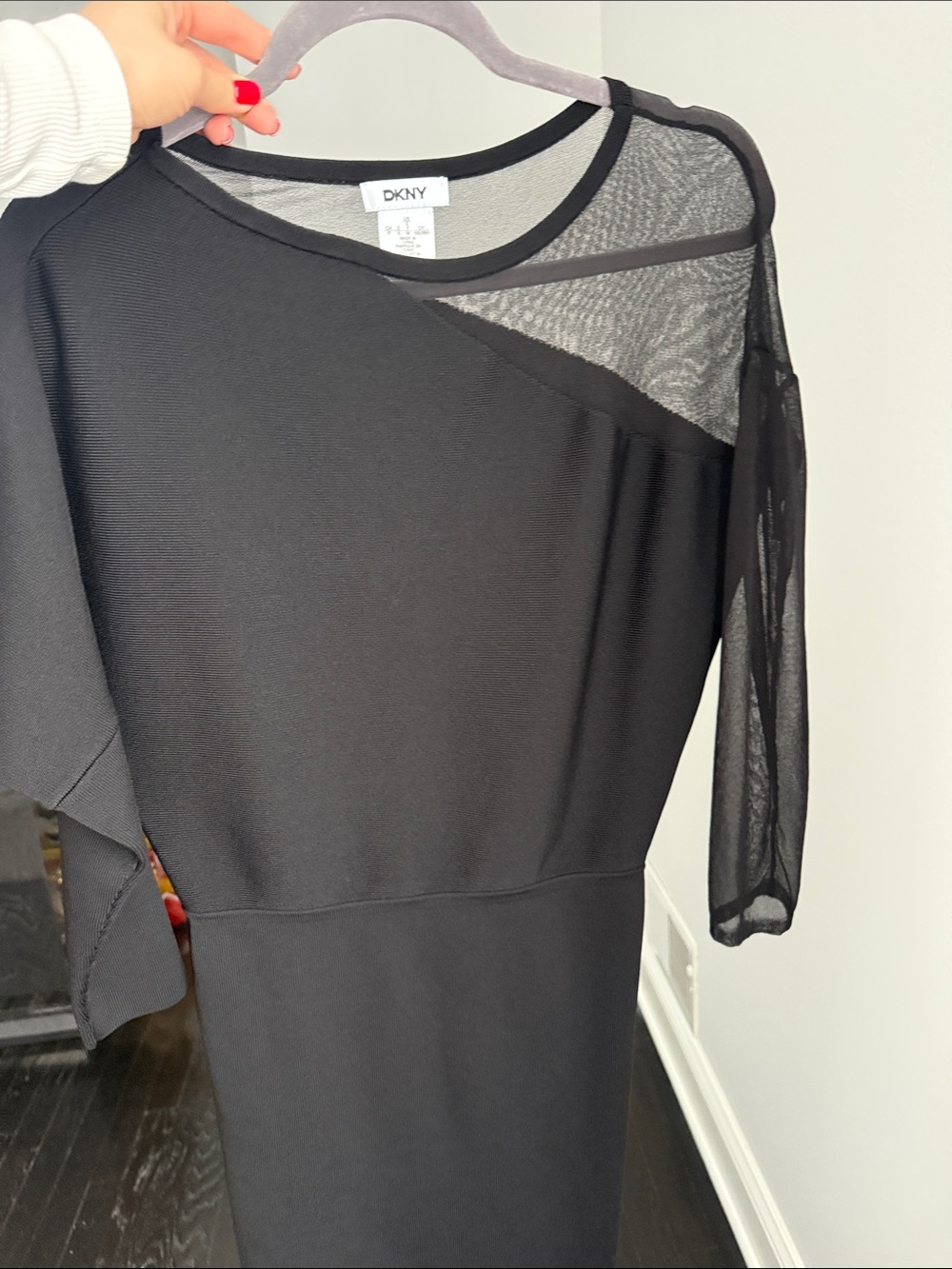 DKNY Black Long-Sleeve Sheer-Panel Midi Dress